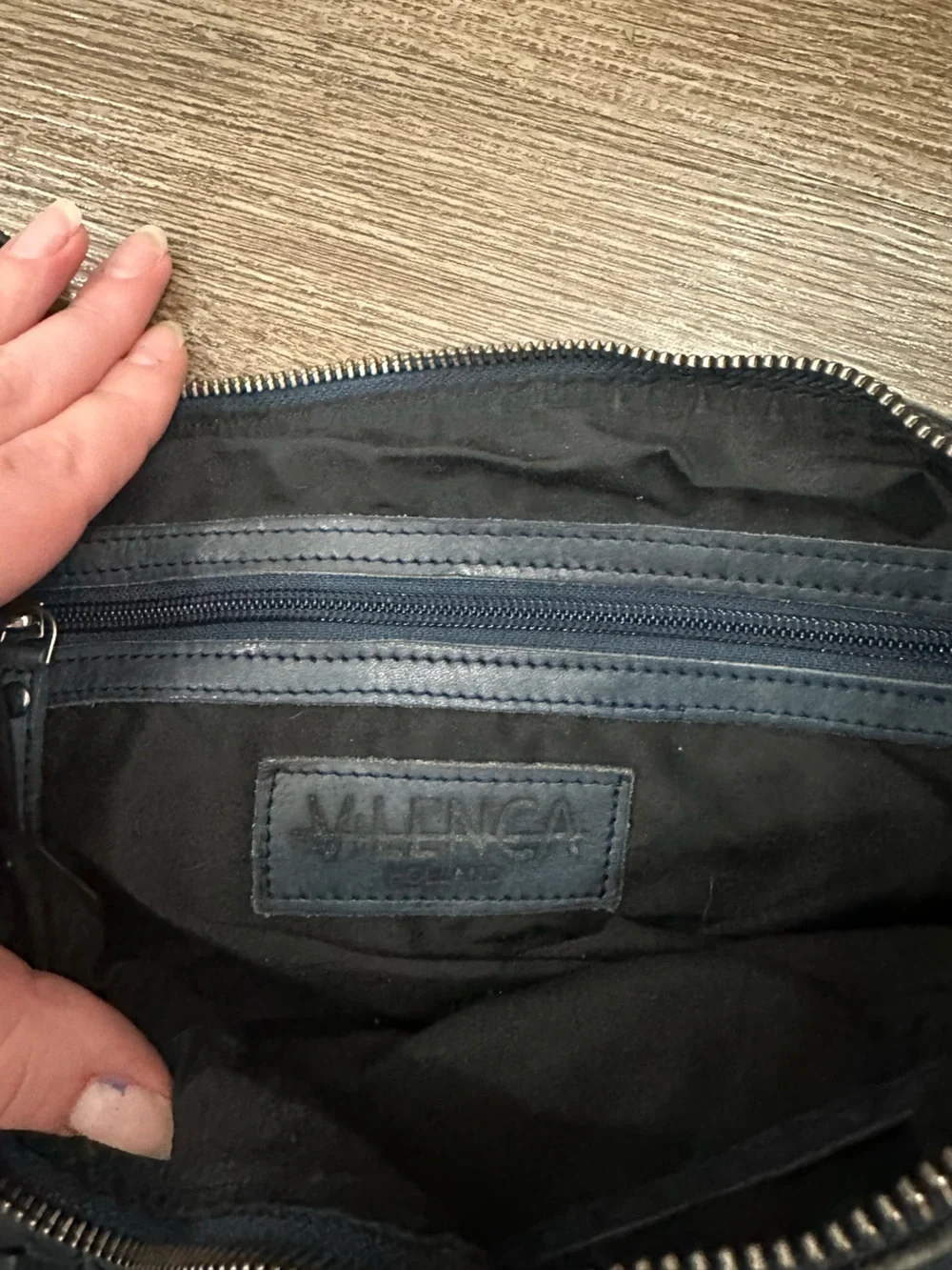 Woven Leather Shoulder Bag in Dark Slate